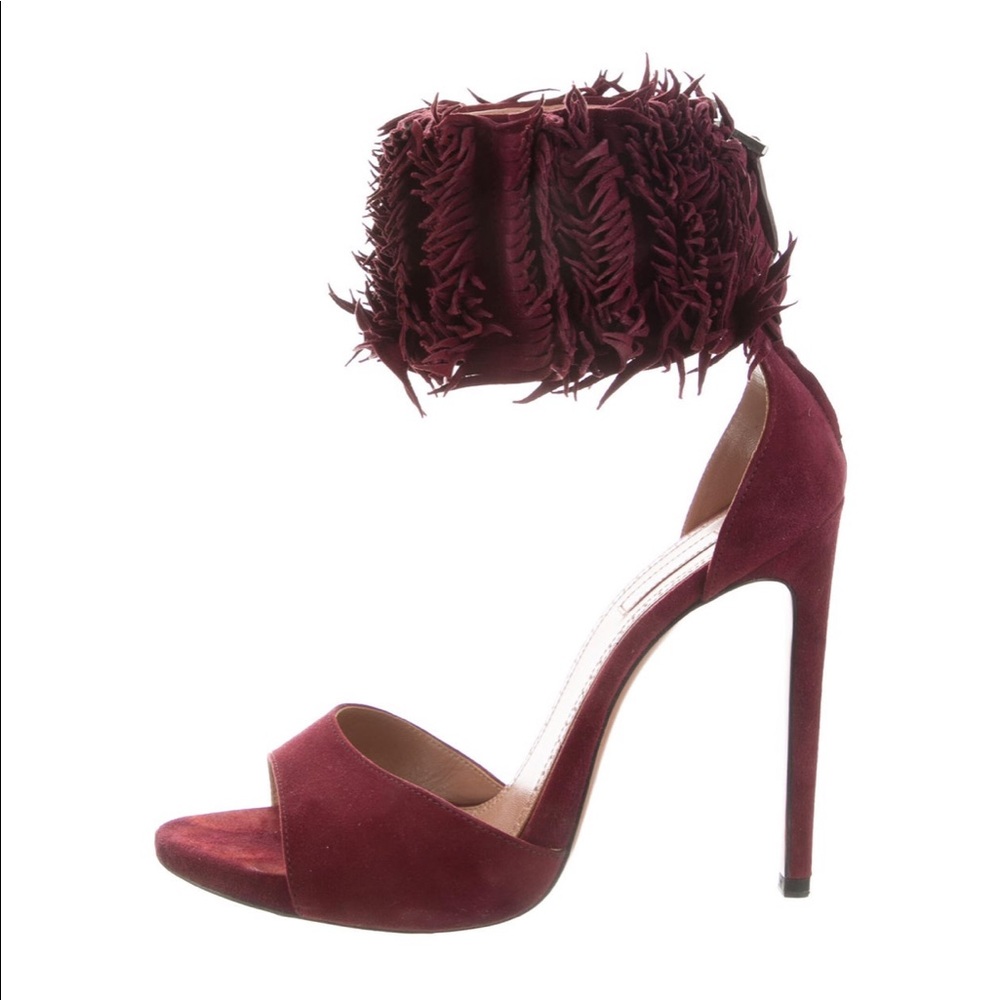 Maroon suede Alaïa ankle strap sandals 39